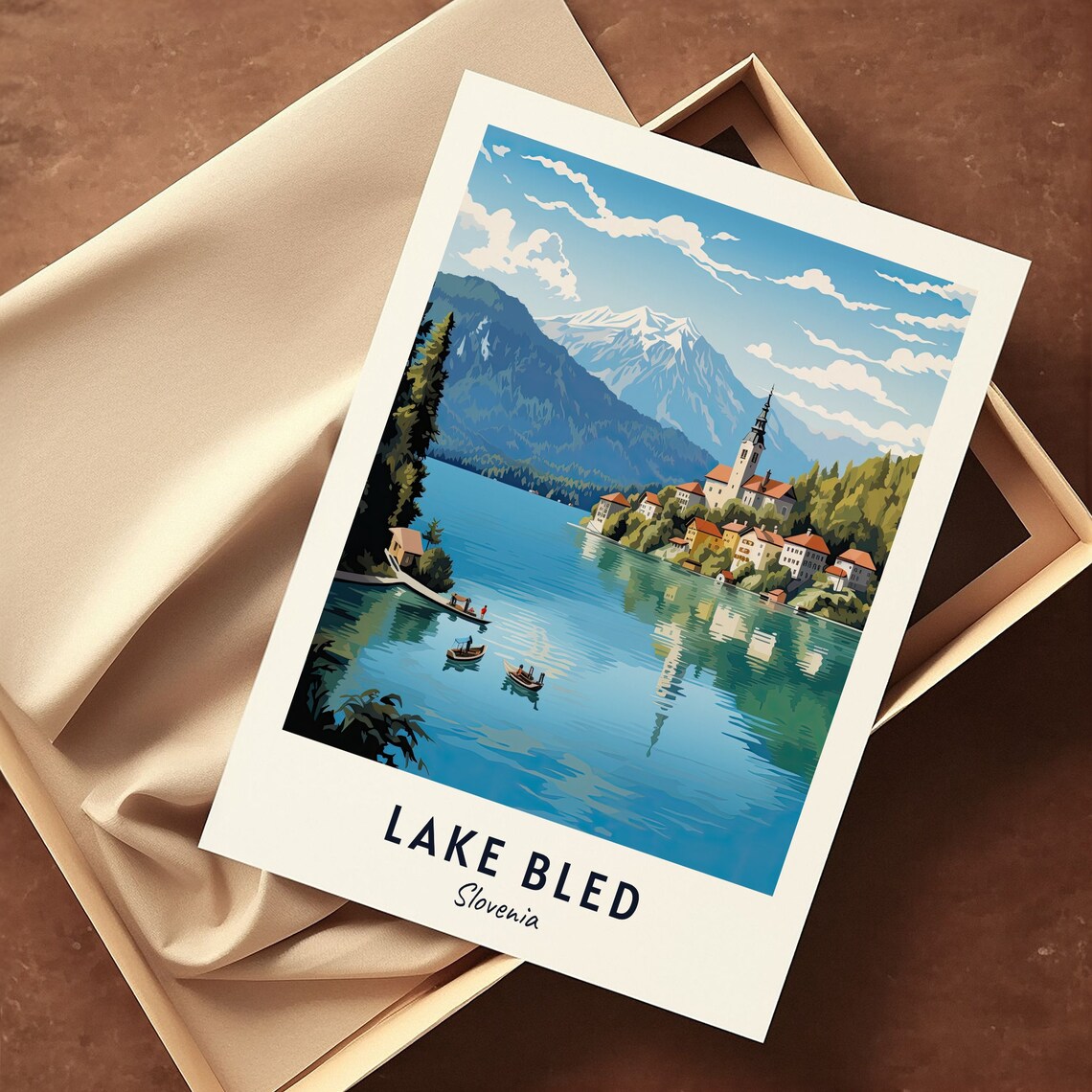 Lake Bled Slovenia Church Village Boats Mirror Lake Travel Poster - Image 3