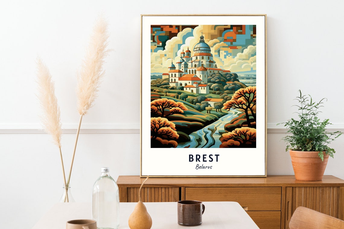 Brest Belarus Cathedral On The Hill River Valley Travel Poster - Image 2