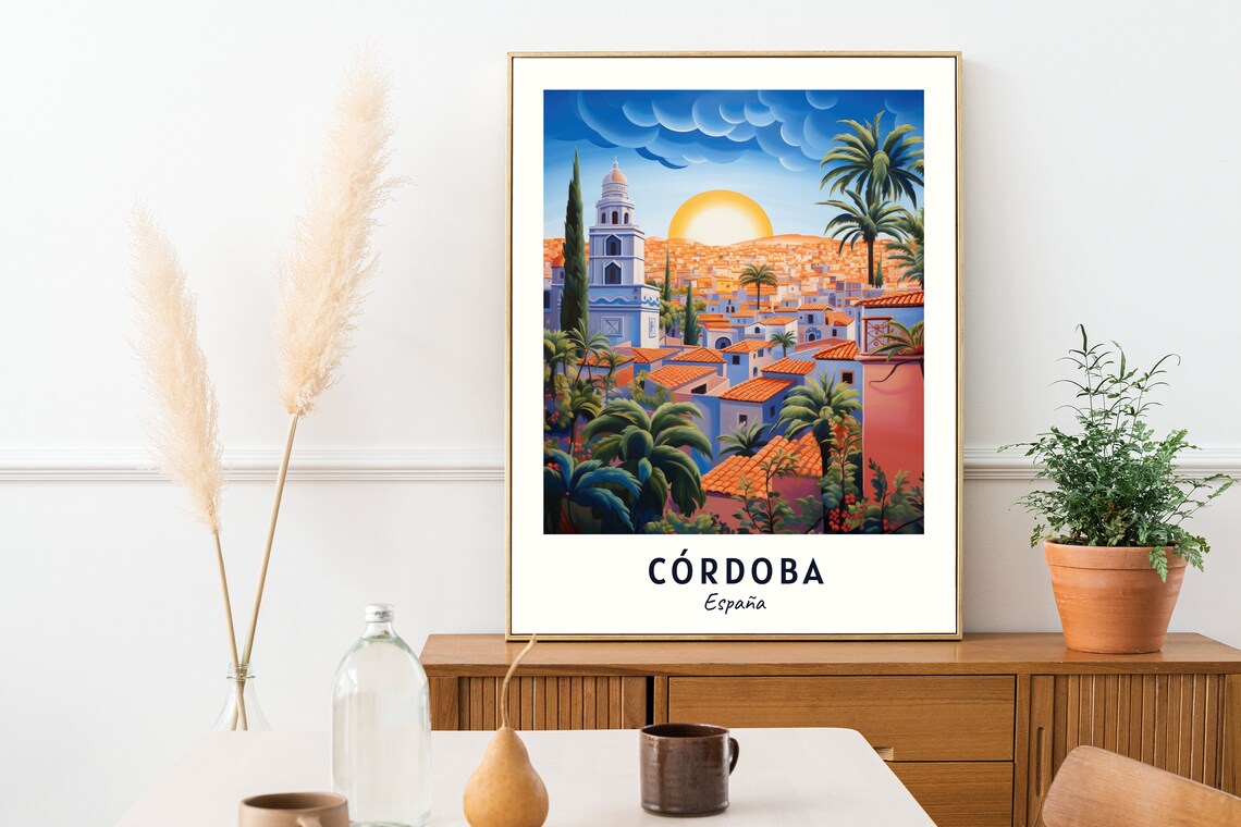 Cordoba Spain Sunset White City Orange Roofs Church Tower Poster - Image 2