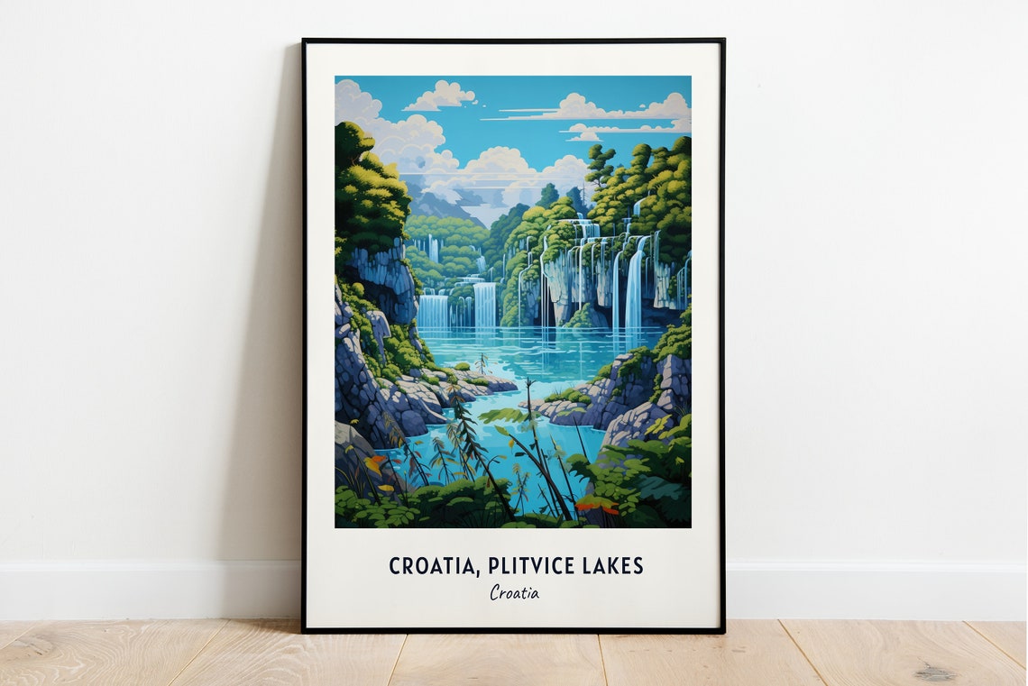 Plitvice Lakes Croatia Turquoise Waterfalls Forest Travel Poster