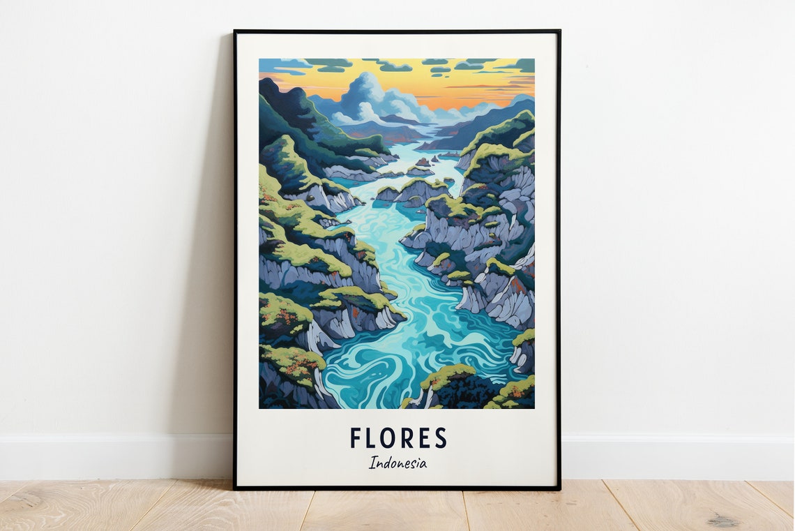 Kelimutu Flores Indonesia Turquoise River Gorge Valley Poster