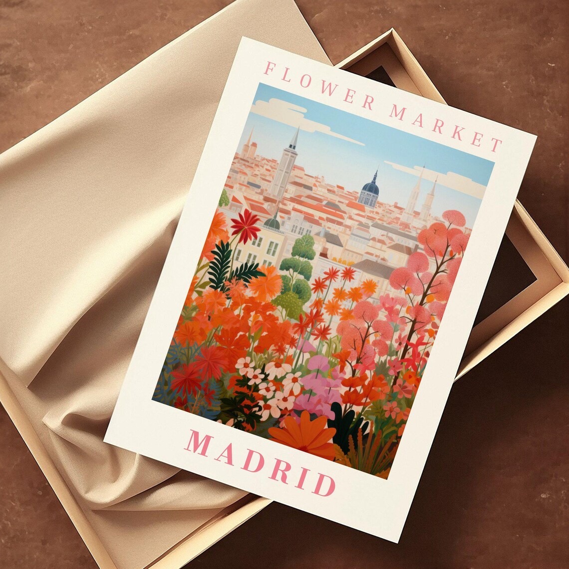 Madrid Spain Flower Market Rooftop Sunset Bloom Travel Poster - Image 2