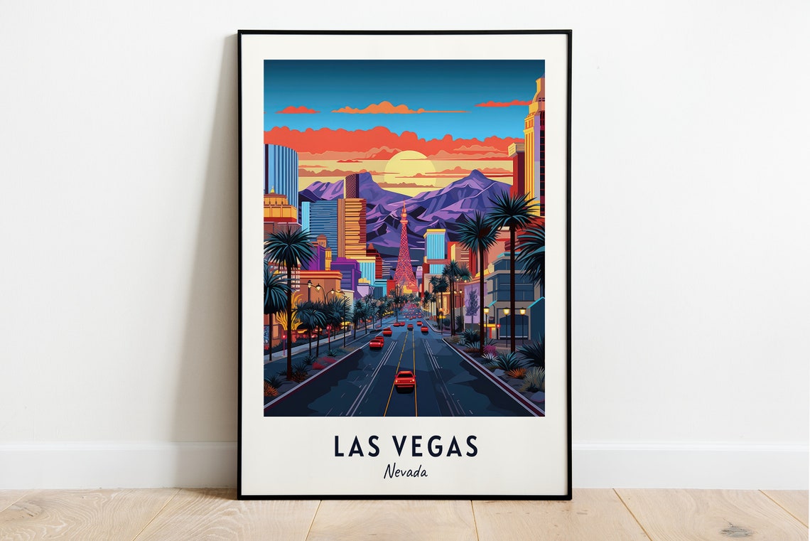Las Vegas Nevada Strip Night Lights Boulevard Cars Sunset Poster