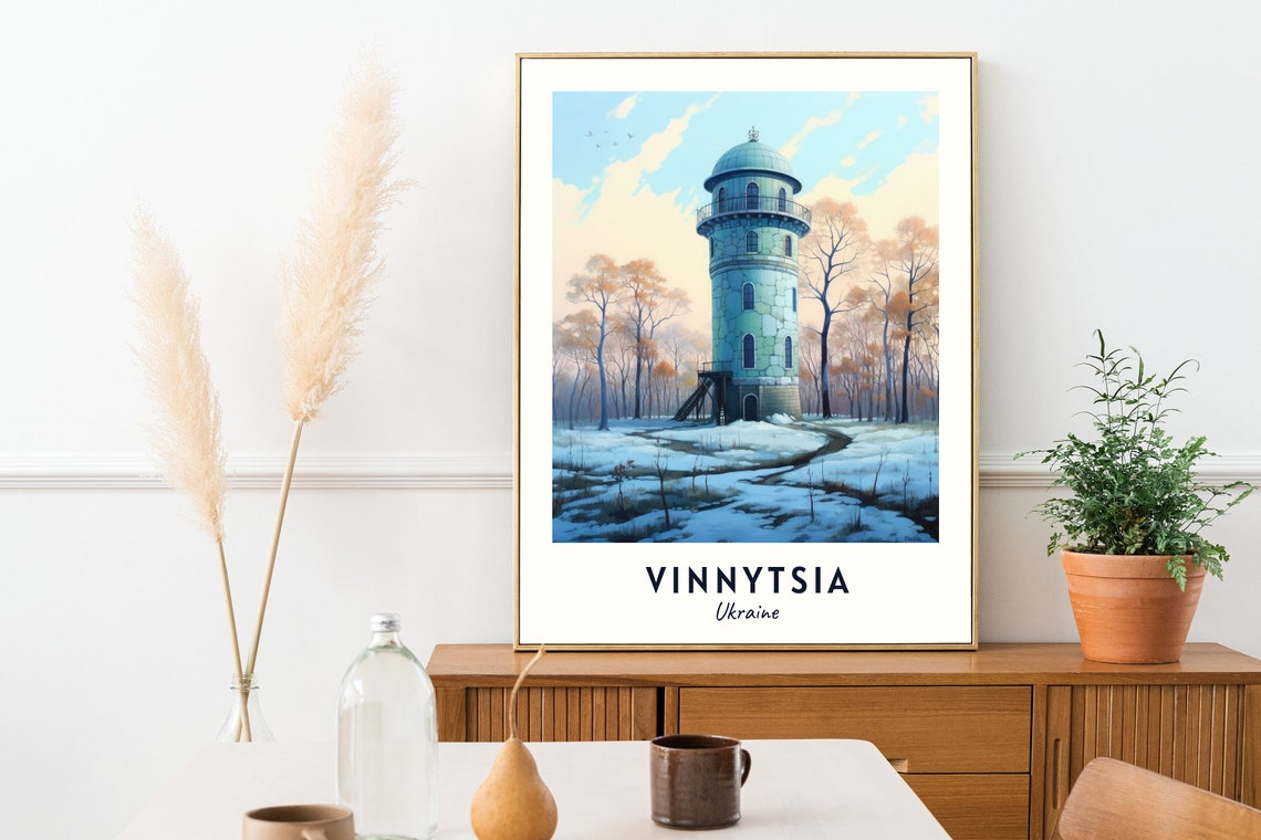 Vinnytsia Ukraine Historic Water Tower Snowy Autumn Forest Poster - Image 2