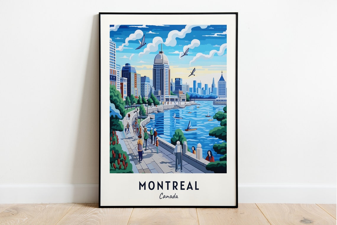 Montreal Canada Waterfront Skyline Summer Day Art Travel Poster