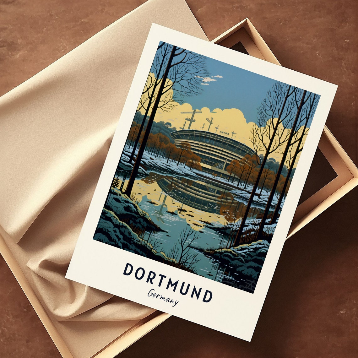 Dortmund Germany Winter Stadium Lake View Travel Poster Home Decor - Image 3