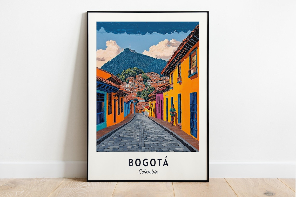 Bogota Colombia Colorful Colonial Street Mountain Travel Poster - Image 3