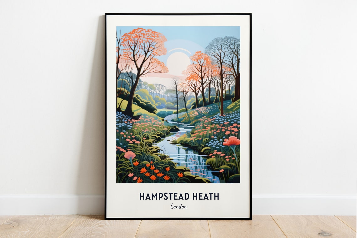Hampstead Heath London Woodland Stream Vintage Travel Poster