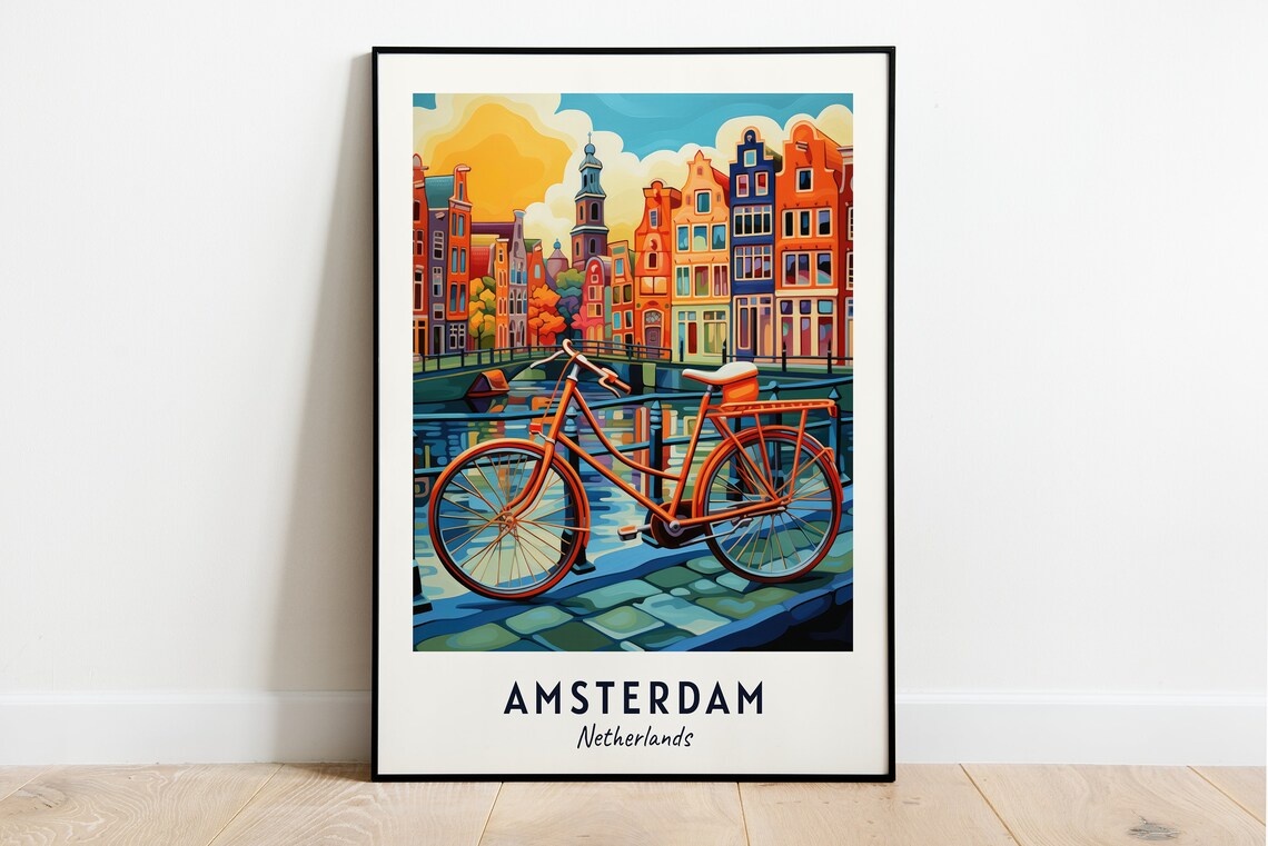 Amsterdam Netherlands Travel Poster, City View Print