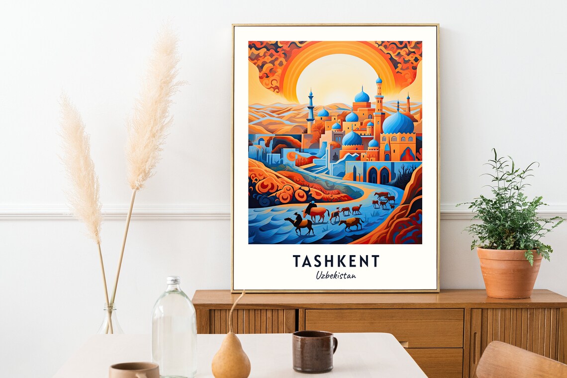 Tashkent Uzbekistan Blue Domes Islamic City And Desert Sunset Poster - Image 2
