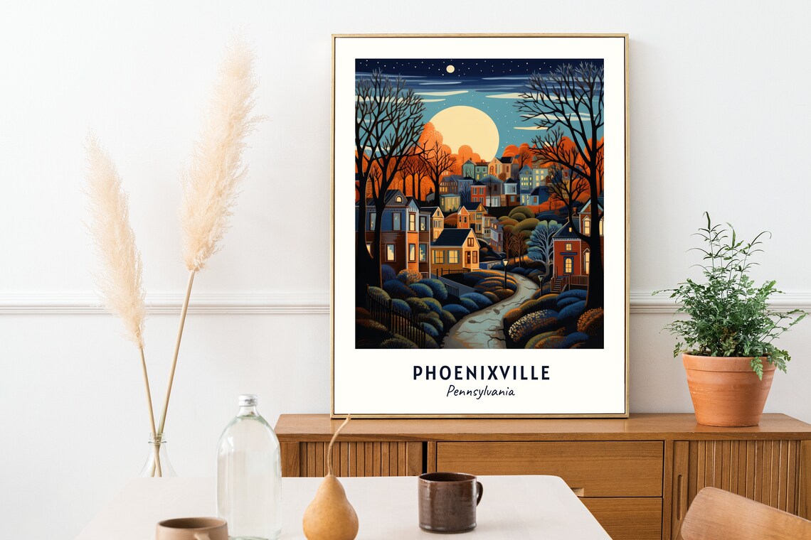 Phoenixville Pennsylvania Autumn Town Moonlight Travel Poster - Image 2