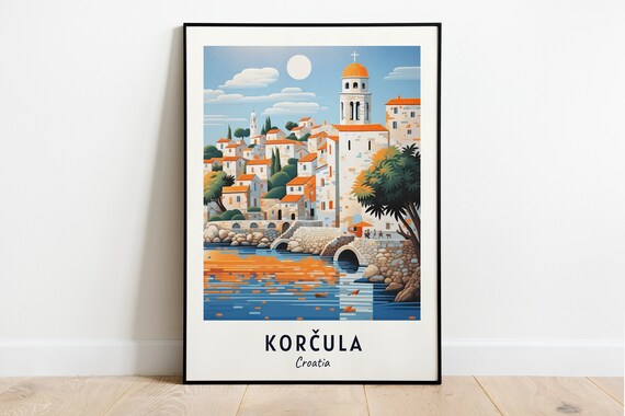 Korčula Croatia Old Town Domed Tower And Stone Bridge Poster