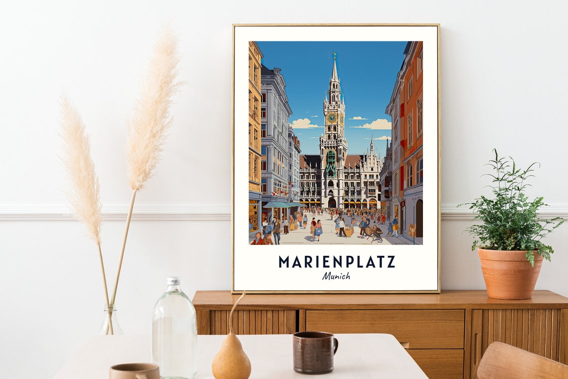 Marienplatz Munich Historic New Town Hall Square Travel Poster - Image 2