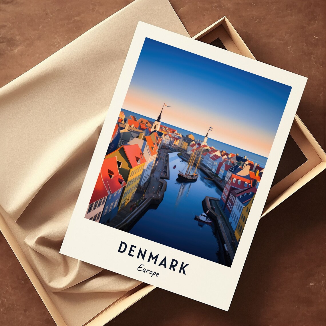 Denmark Europe Colorful Harbor Nyhavn Boats Dusk Travel Poster - Image 3