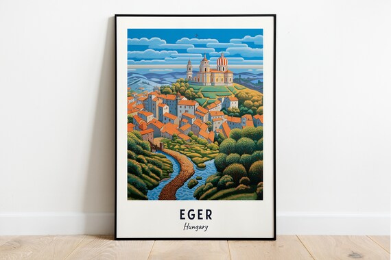 Eger Hungary Hilltop Basilica Green Valley Town Art Travel Poster