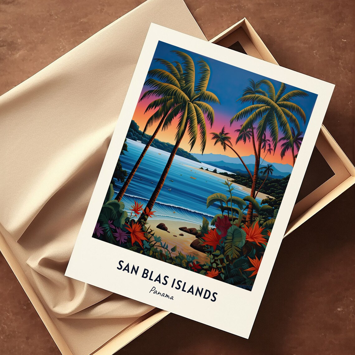 San Blas Islands Panama Sunset Palms Tropical Beach Travel Poster - Image 3