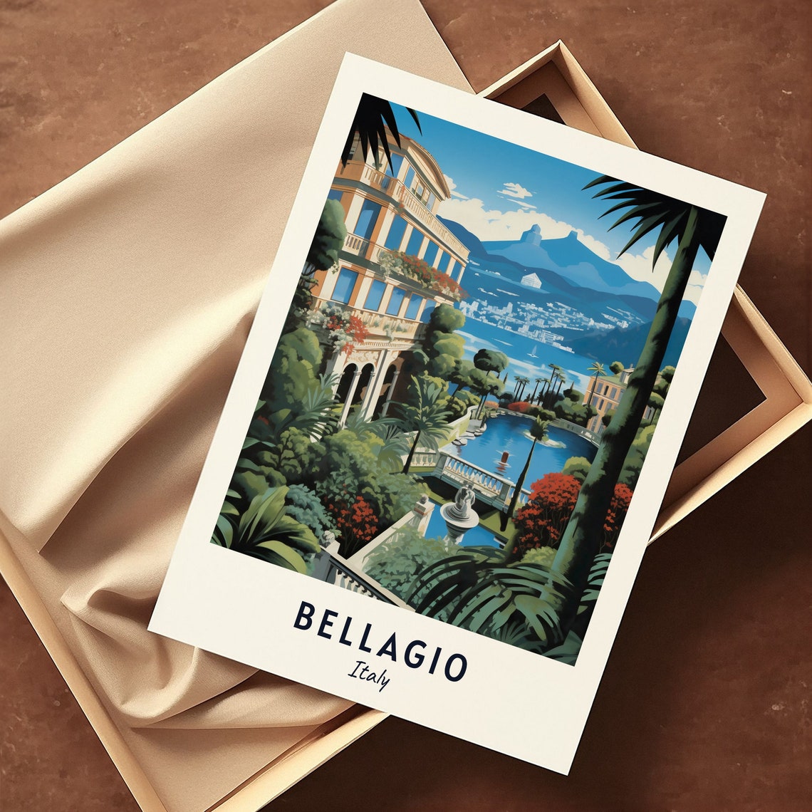 Bellagio Italy Lake Como Villa Terrace Palms Travel Poster Home Decor - Image 3