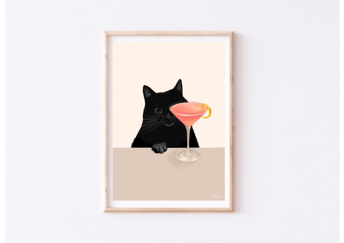 Cocktail Cat - Retro Travel Poster - Image 2