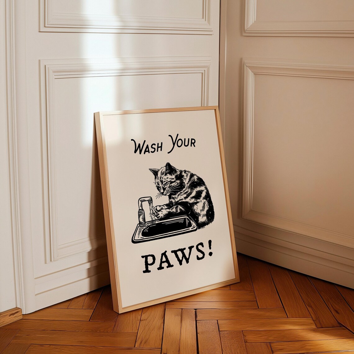 Wash Your Paws Cat Vintage Bathroom Art Print - Image 3