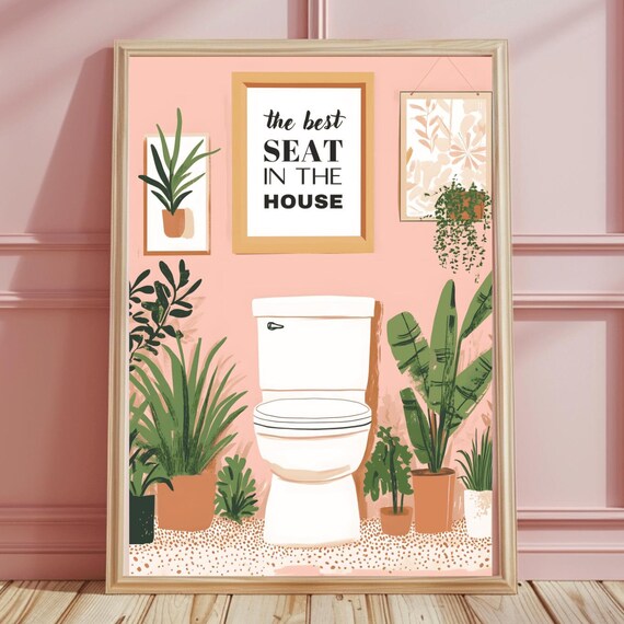 Boho Tropical Toilet Wall Art Bathroom House Plants Art Botanical Pink Maximalist Decor Eclectic Gallery Home Decor