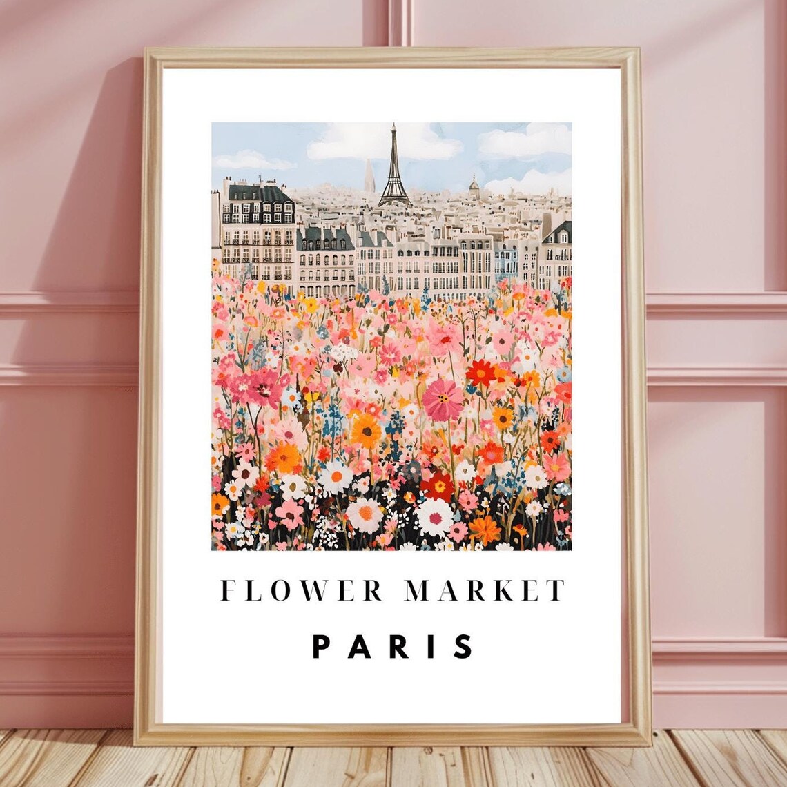 Paris Eiffel Tower Wildflower Field Flower Market Travel Art Poster