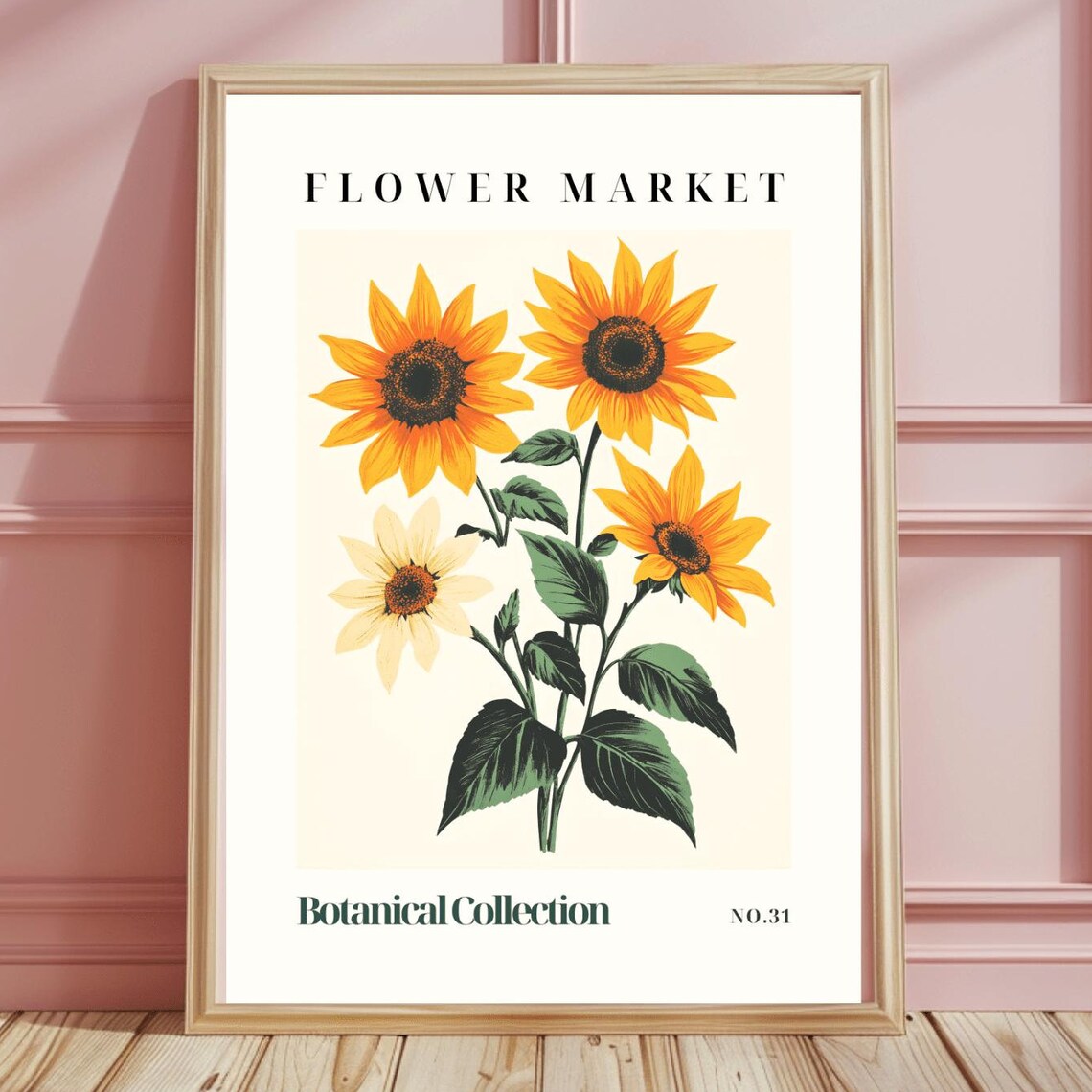 Sunflower Bouquet Flower Market Watercolor Botanical No 31 Art Poster