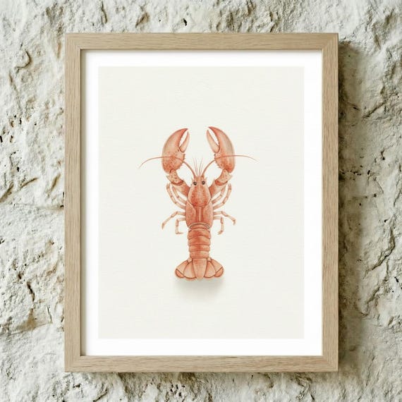 Lobster Print Coastal Wall Art Nautical Beach Decor
