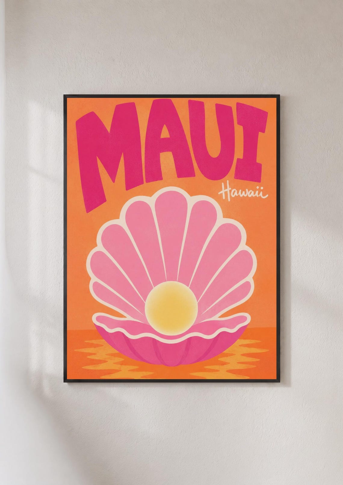 Maui Hawaii Retro Travel Poster Tropical Shell Pearl Beach Art Decor