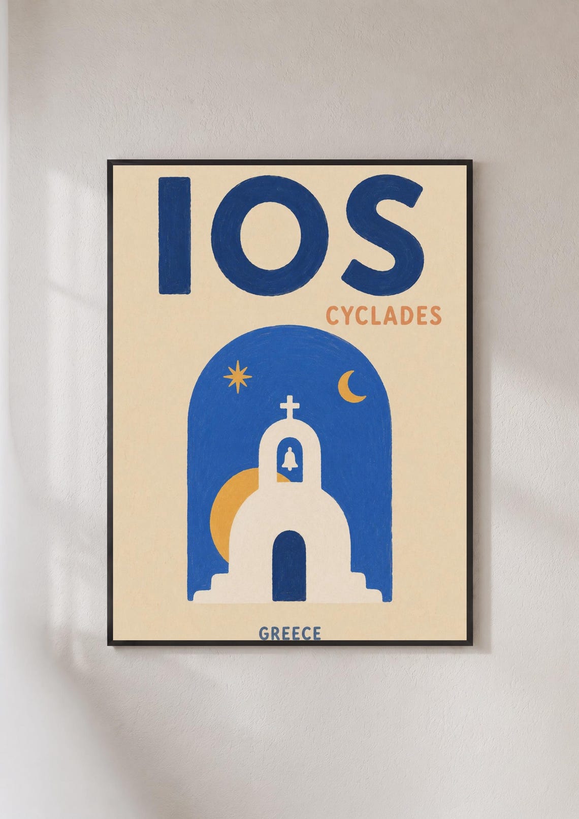 Ios Cyclades Greece Church Night Sky Vintage Travel Art Poster