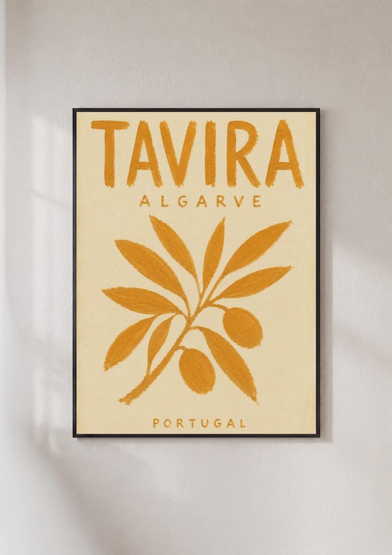 Tavira Algarve Portugal Golden Olive Branch Travel Typography Poster