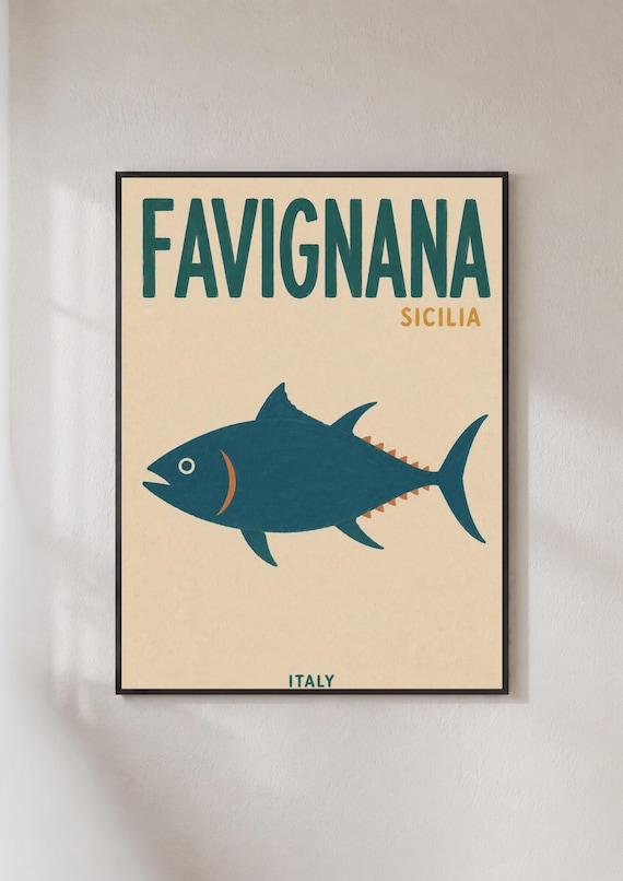 Favignana Sicilia Italy Travel Poster Bluefin Tuna Fish Marine Art