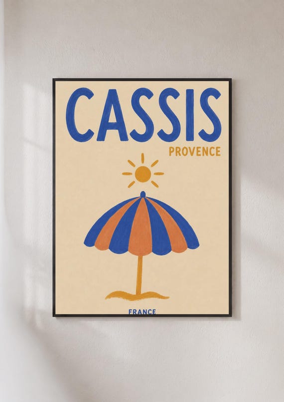 Cassis Provence France Poster Retro Beach Umbrella Print French Riviera Wall Art