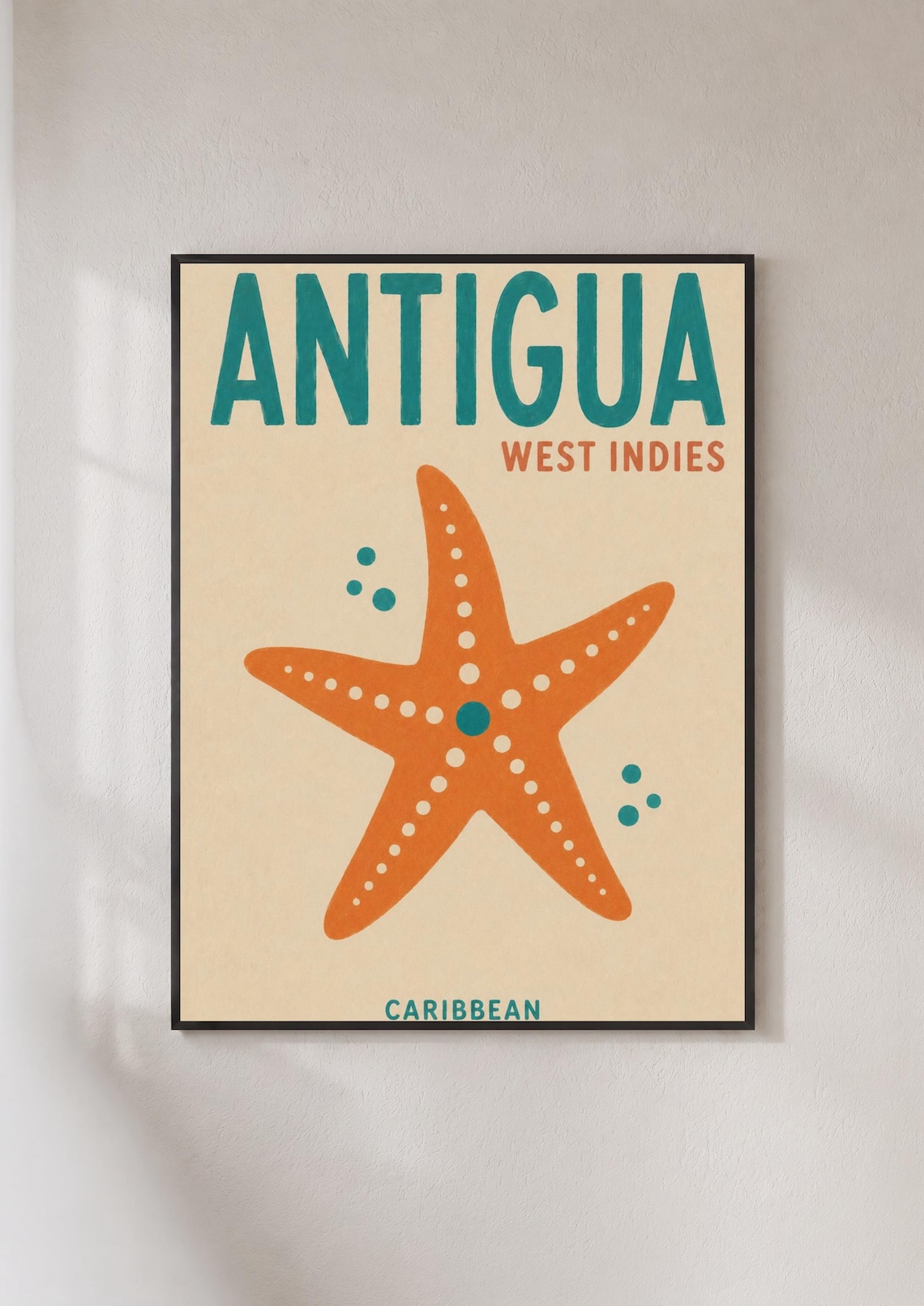 Antigua Caribbean Retro Travel Poster West Indies Starfish Ocean Art
