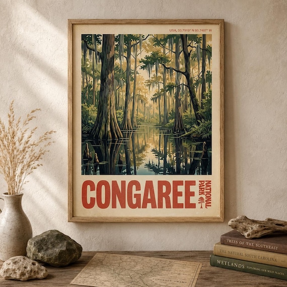 Congaree National Park USA Cypress Swamp Spanish Moss Travel Poster