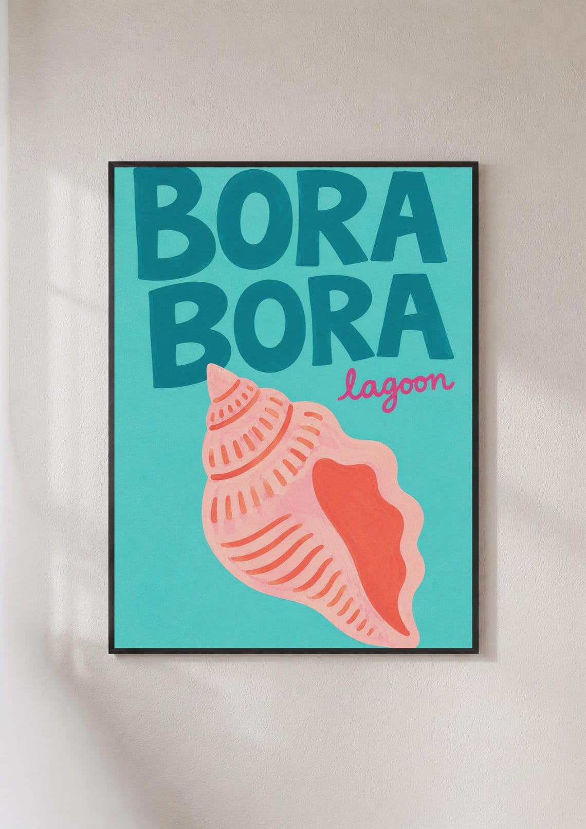 Bora Lagoon Poster Tropical Conch Shell Wall Art Teal Pink Beach Print