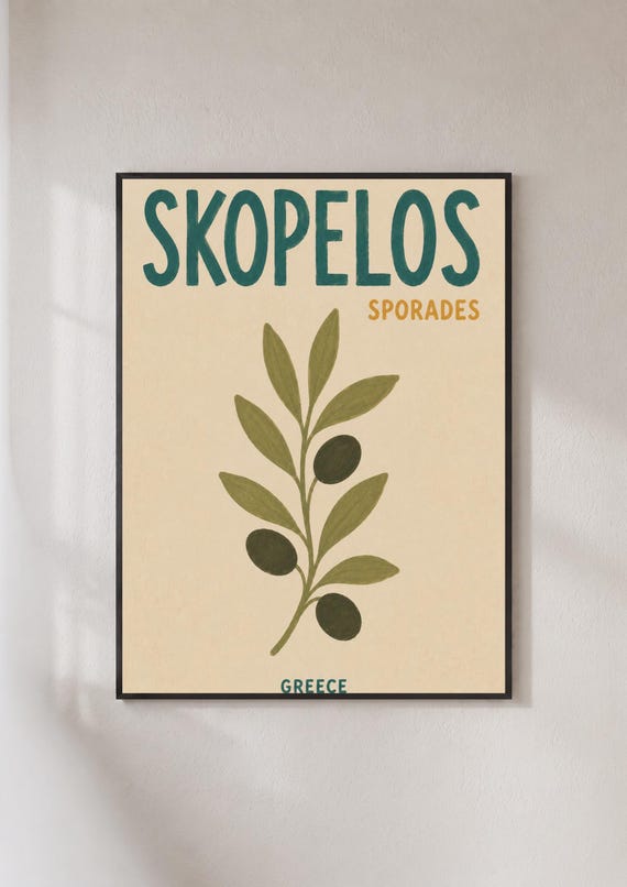 Skopelos Greece Travel Poster Sporades Greek Island Wall Art Olive Branch Print