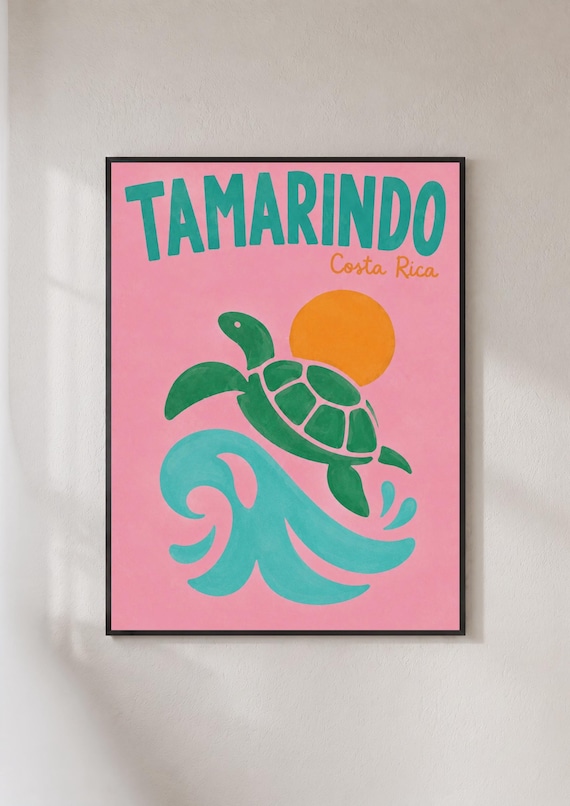 Tamarindo Costa Rica Sea Turtle Sunset Wave Retro Travel Poster