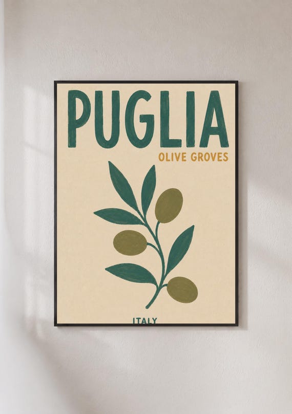 Puglia Olive Grove Italy Travel Poster Italian Kitchen Wall Art Apulia Print