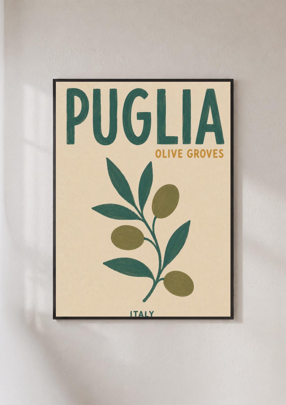 Puglia Olive Groves Italy Botanical Travel Poster Green Retro