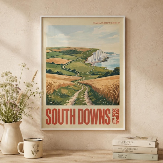 South Downs England National Park Chalk Cliffs Wheat Fields Poster