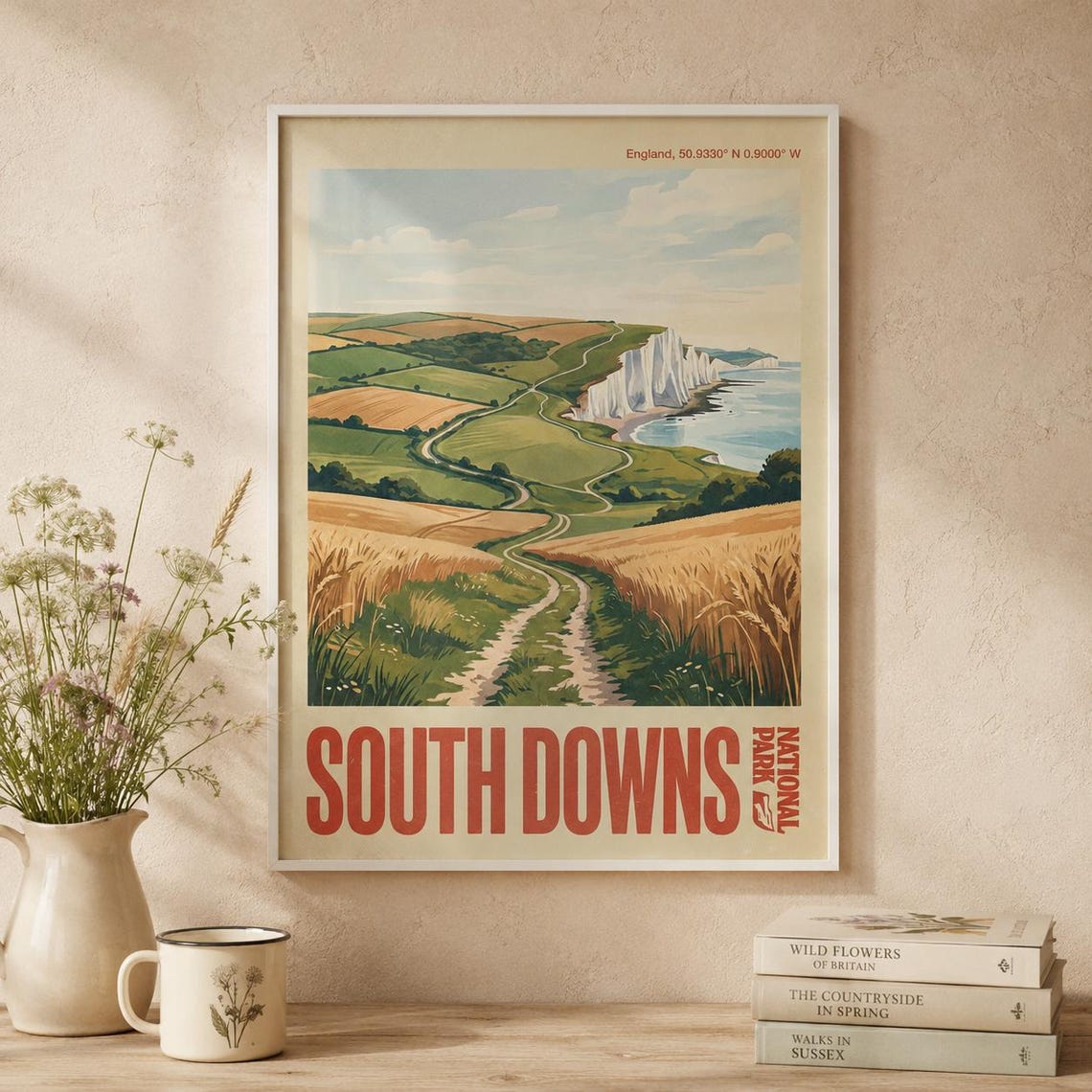 South Downs England National Park Chalk Cliffs Wheat Fields Poster