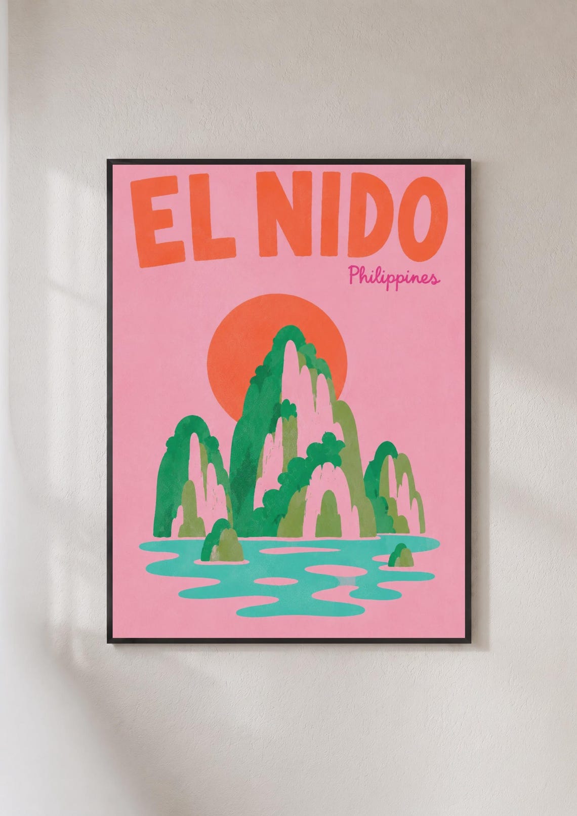 El Nido Philippines Limestone Cliffs Sunset Retro Travel Poster