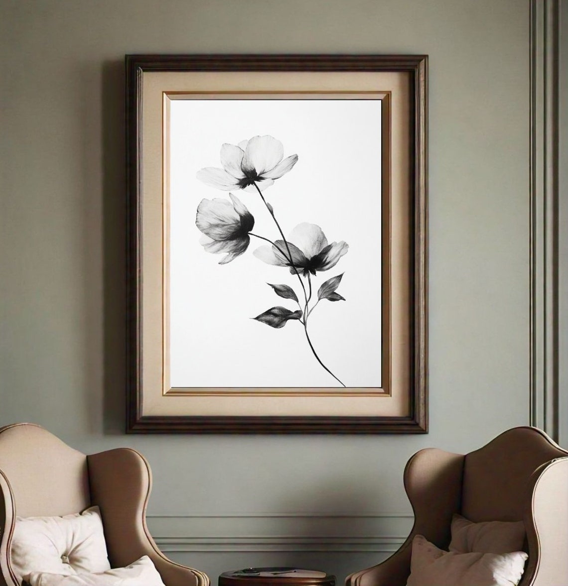 Minimalist Black White Botanical Flower Sketch Modern Art Poster