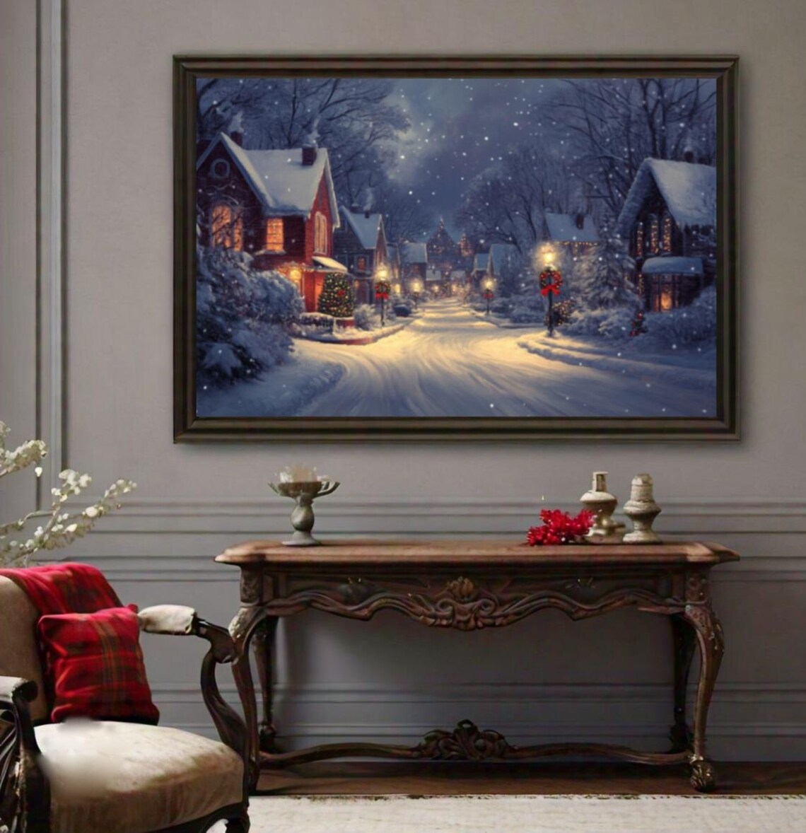 Winter Christmas Village Art Print, Holiday Wall Art - Image 2