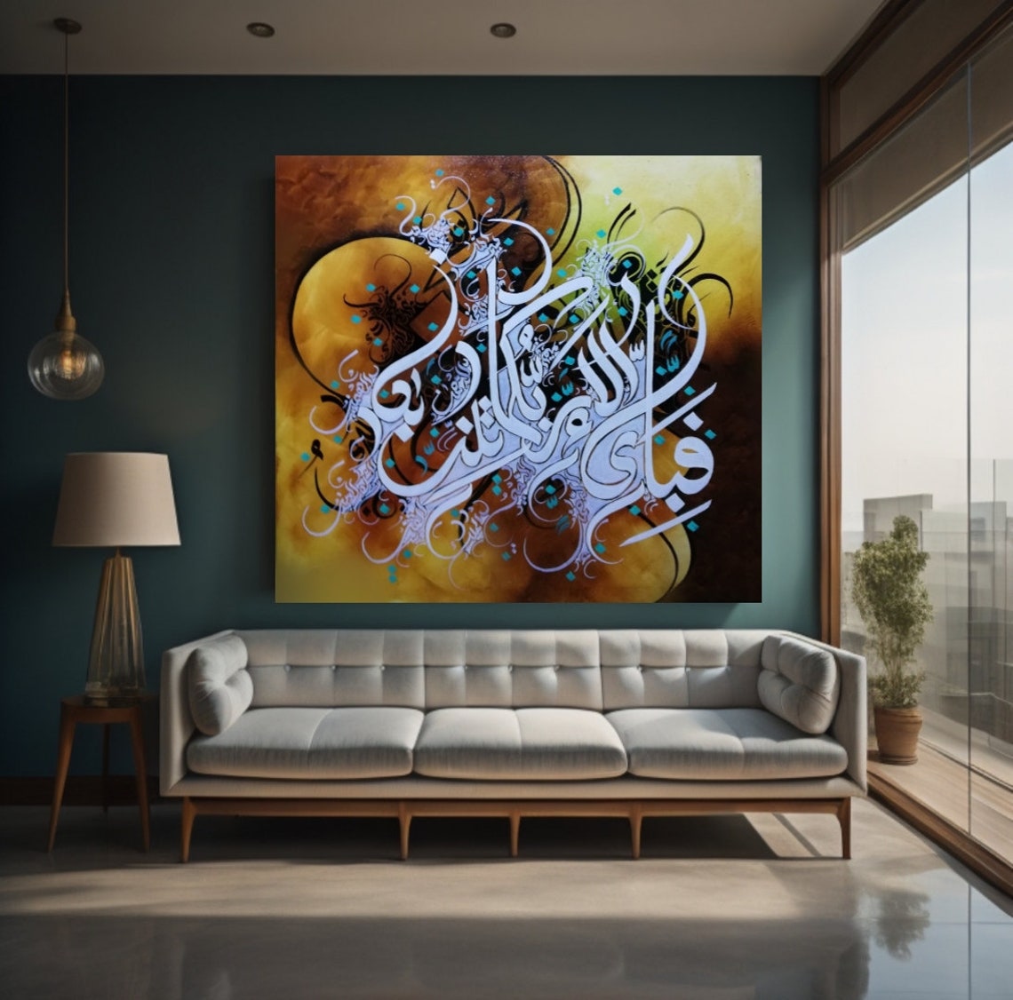 Moonlit Orange Purple Islamic Calligraphy Full Moon Square Art Poster - Image 2