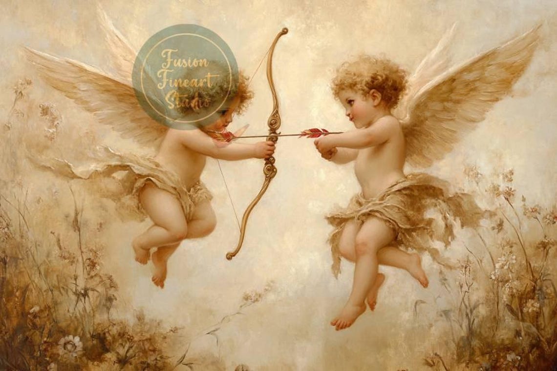 Cupid Cherubs Bow Arrow Classical Sepia Angel Painting Poster - Image 3