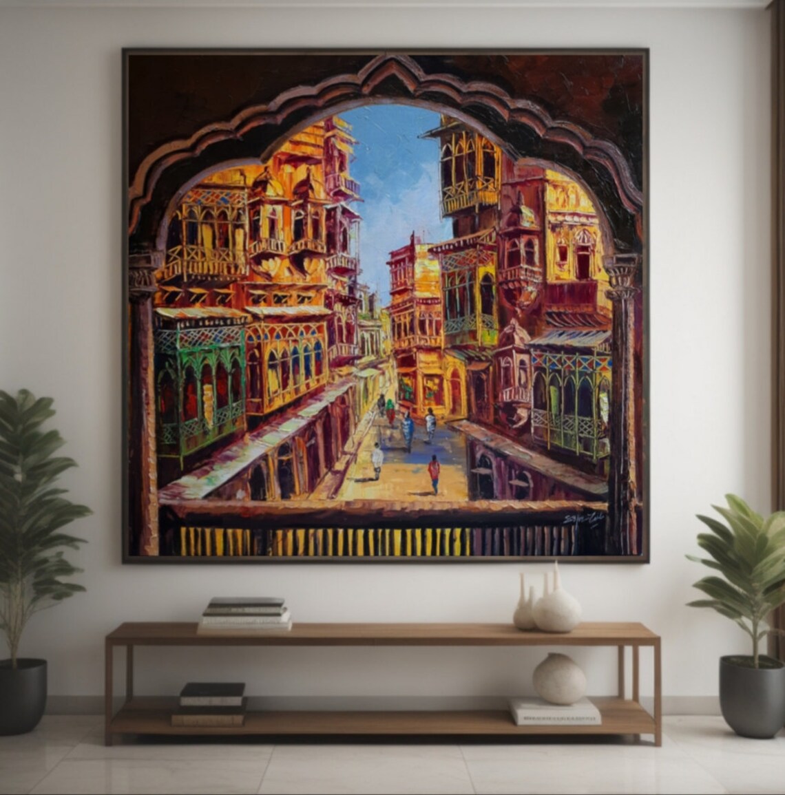 The Balcony City Oil Painting, Textured Art Print - Image 2