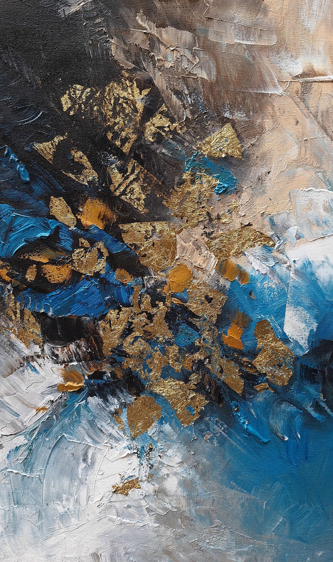 Abstract Charcoal Blue Gold Swirl Textured Modern Artwork Poster - Image 2