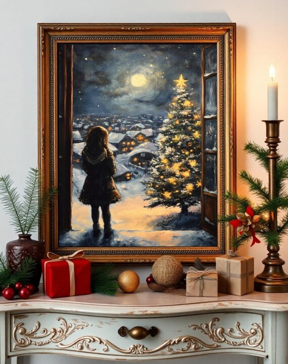 Christmas Art Print Winter Wall Art Christmas Tree Print Moody Wall Art Christmas Painting Winter Scene Print Prints