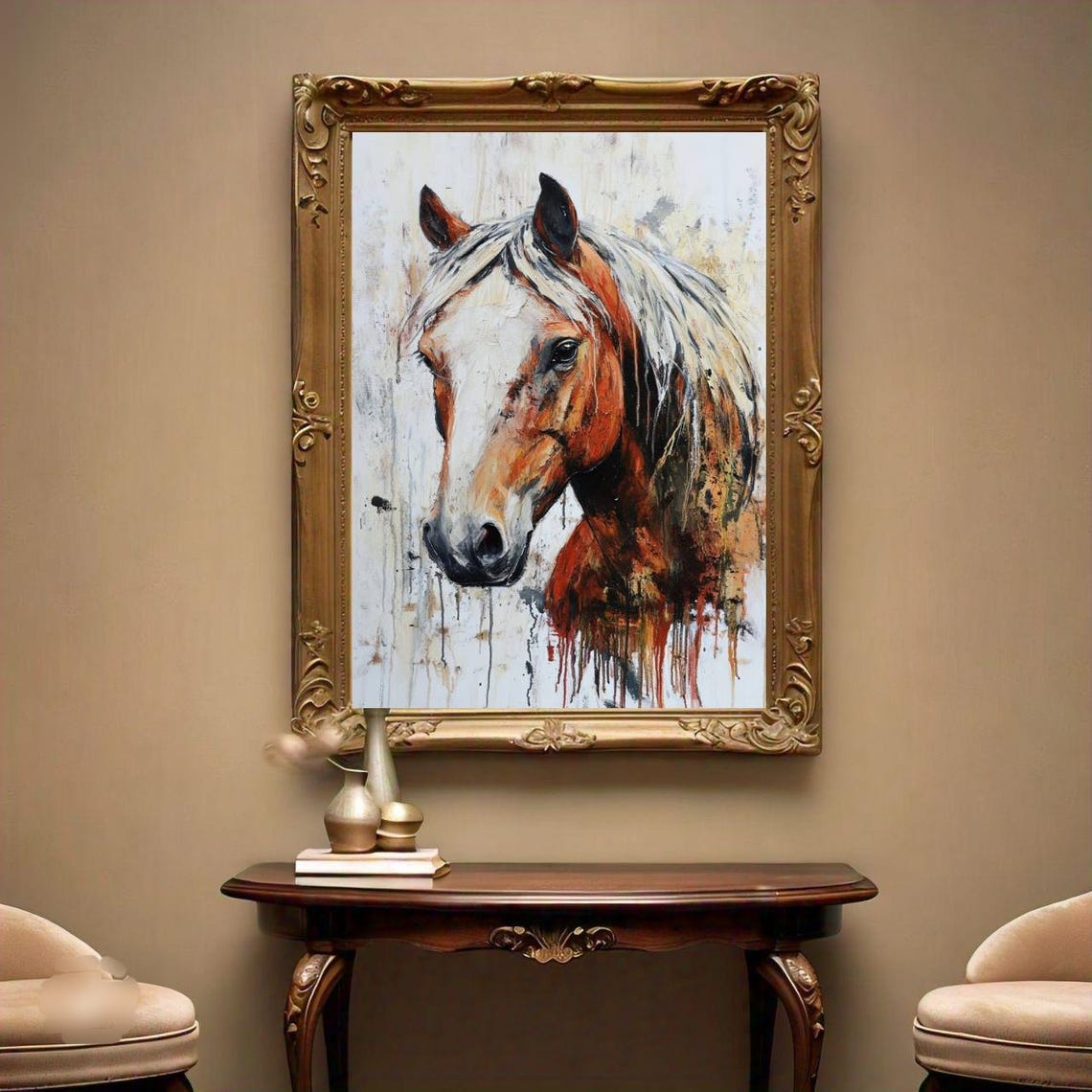 Abstract Watercolor Horse Head Chestnut Paint Drips Artwork Poster - Image 2